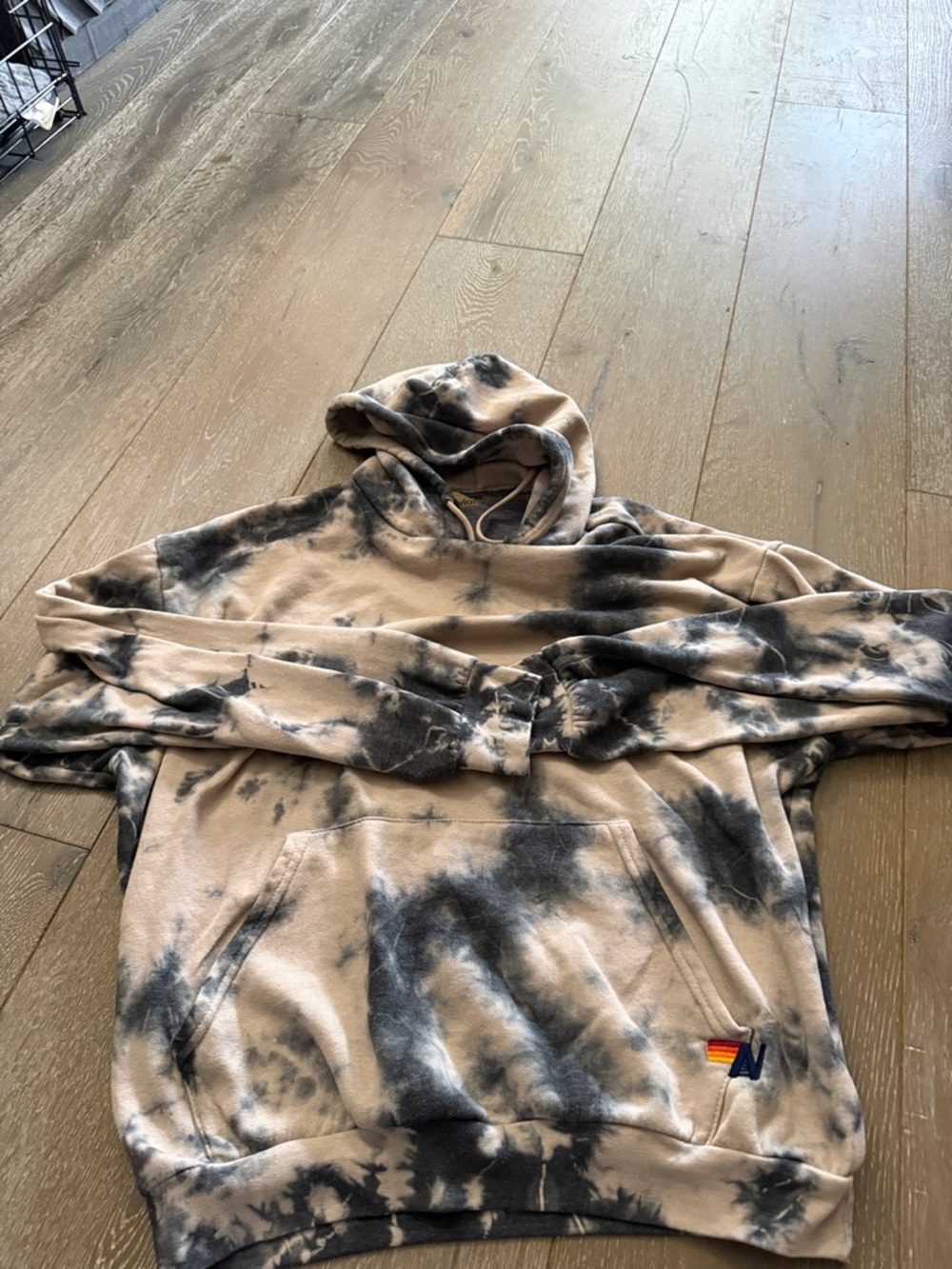 Aviator Nation Black & Cream Tie-Dye Hoodie with Signature Patch - Picture 4 of 4